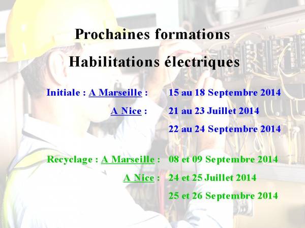 Formation habilitations électriques selon la norme NFC18510 à Marseille et Nice